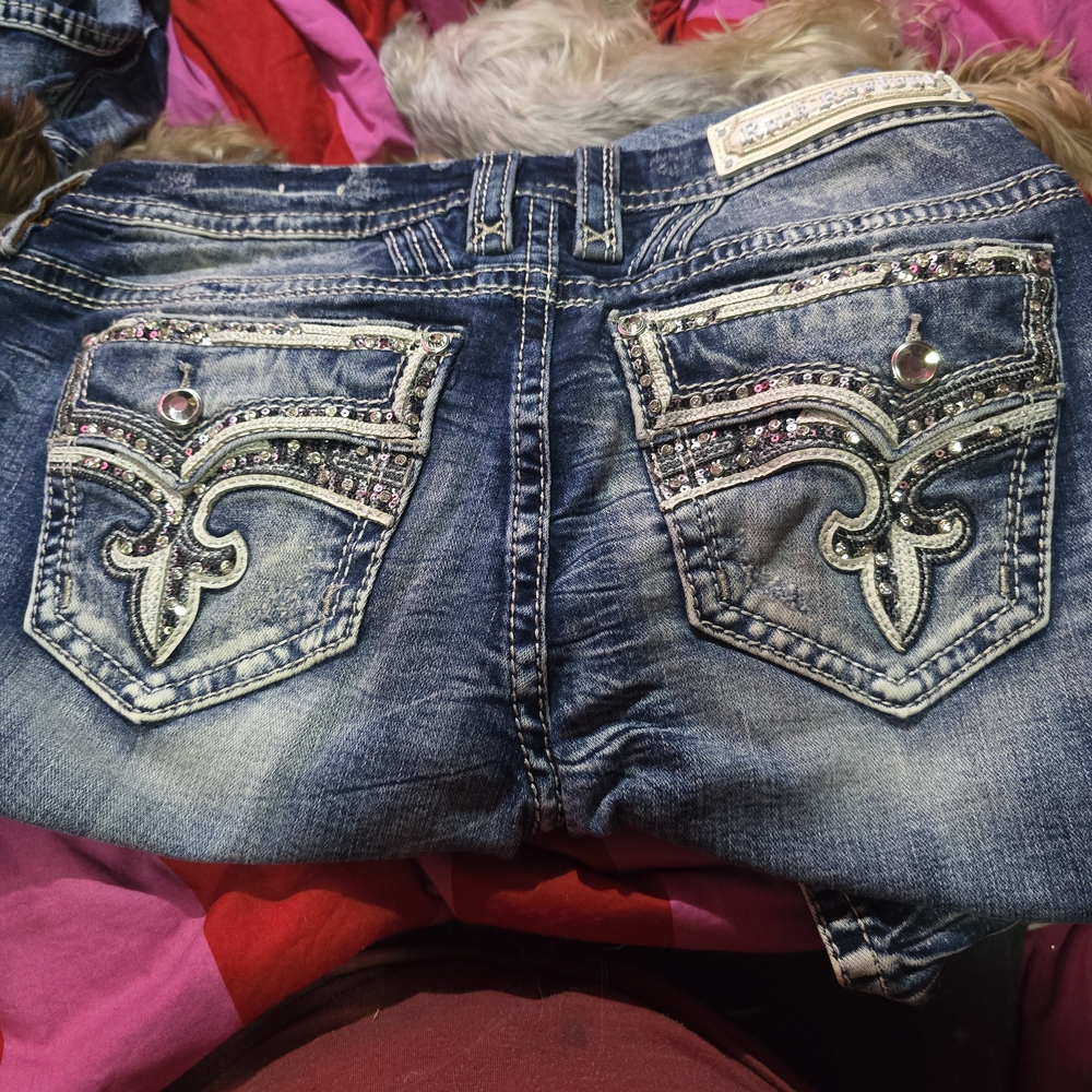 Rock Revival Blue Boot Cut Jeans with Silver Accents